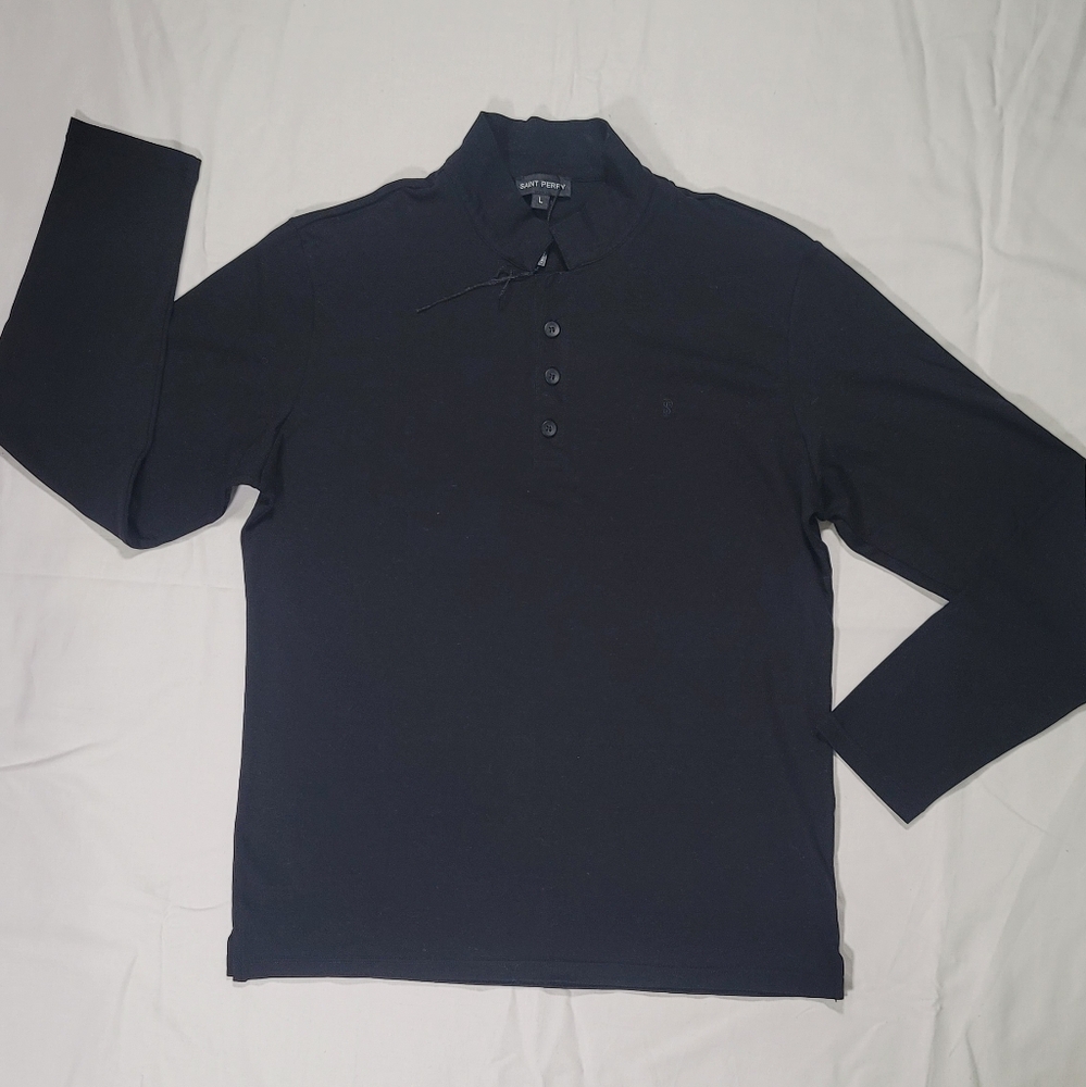 Black Long-Sleeve Half Button-Up Shirt